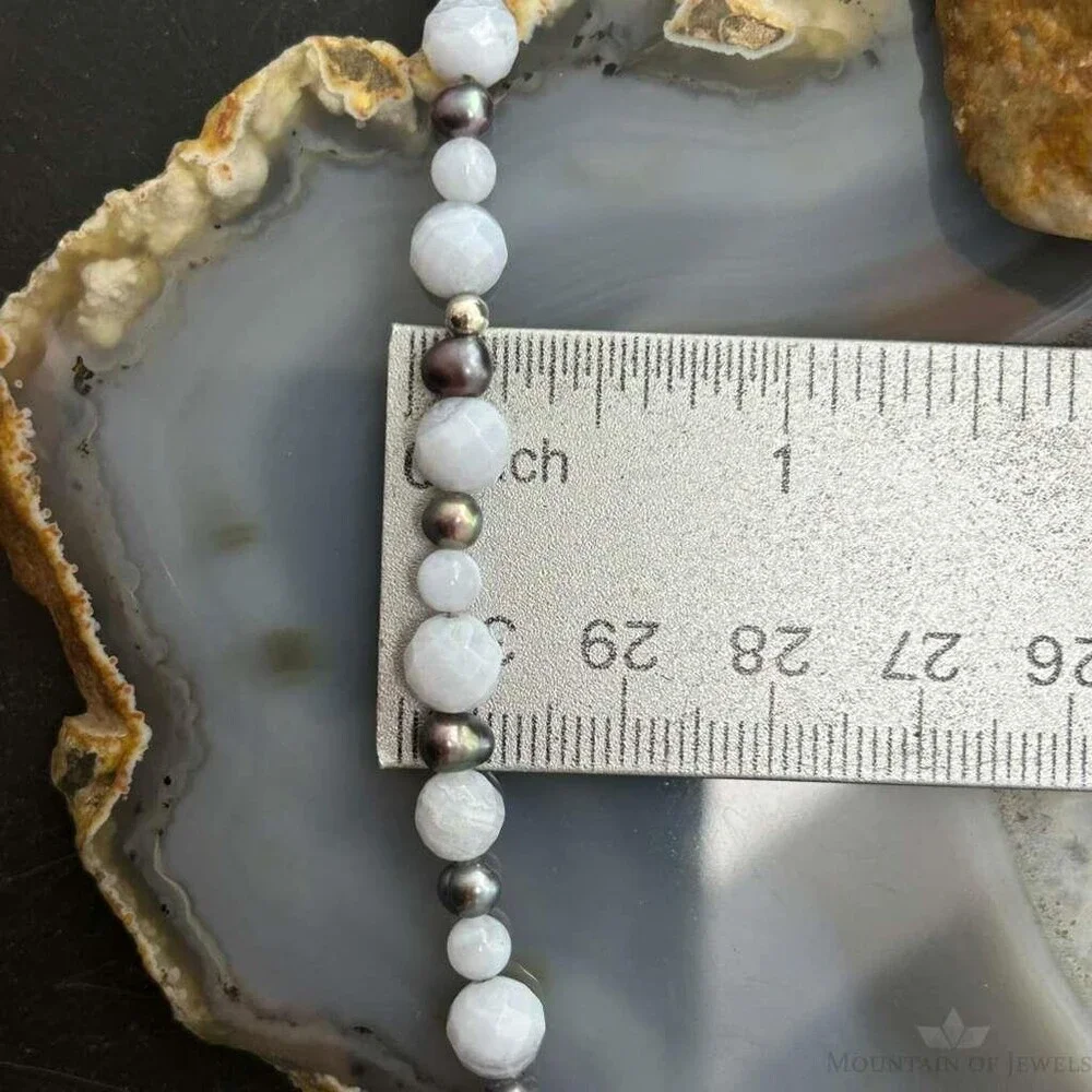 Carolyn Pollack Sterling Blue Lace Agate &Eggplant Pearl Bead Necklace For Women